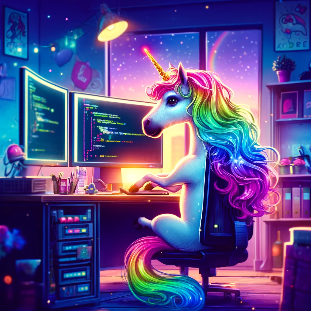 A unicorn that represents the vision of the community on the Fullstack developer
